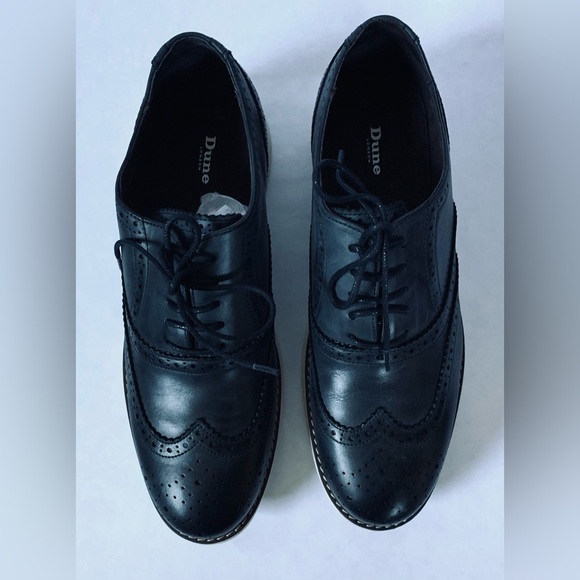 NEW Dune Mens 10 US BAYSIDE BLACK LEATHER WINGTIP WHITE WEDGE SOLE UK 44 - Picture 6 of 11